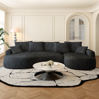 115-inch L-shaped luxurious modern contoured curved back sofa, a seamless boneless design with a curved silhouette, ideal for living room use (right-facing recliner, black)