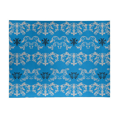 Tapis damassé bleu / blanc