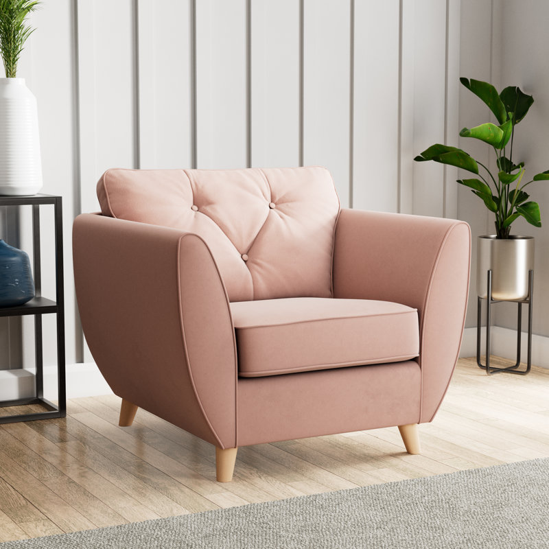 Collazo Upholstered Armchair, Pink, Beige Wood