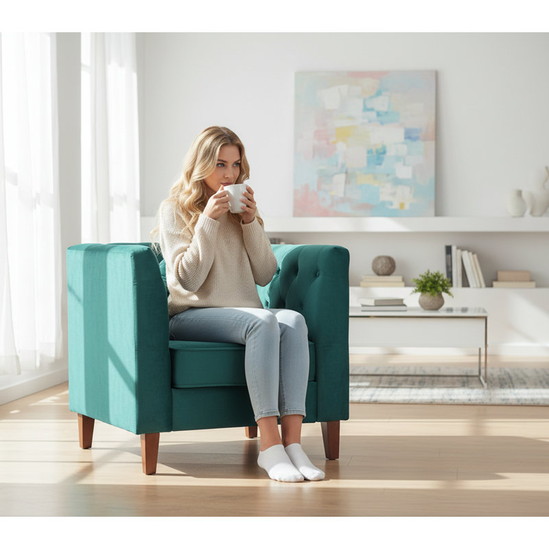 Fauteuil carré en velours, Vert