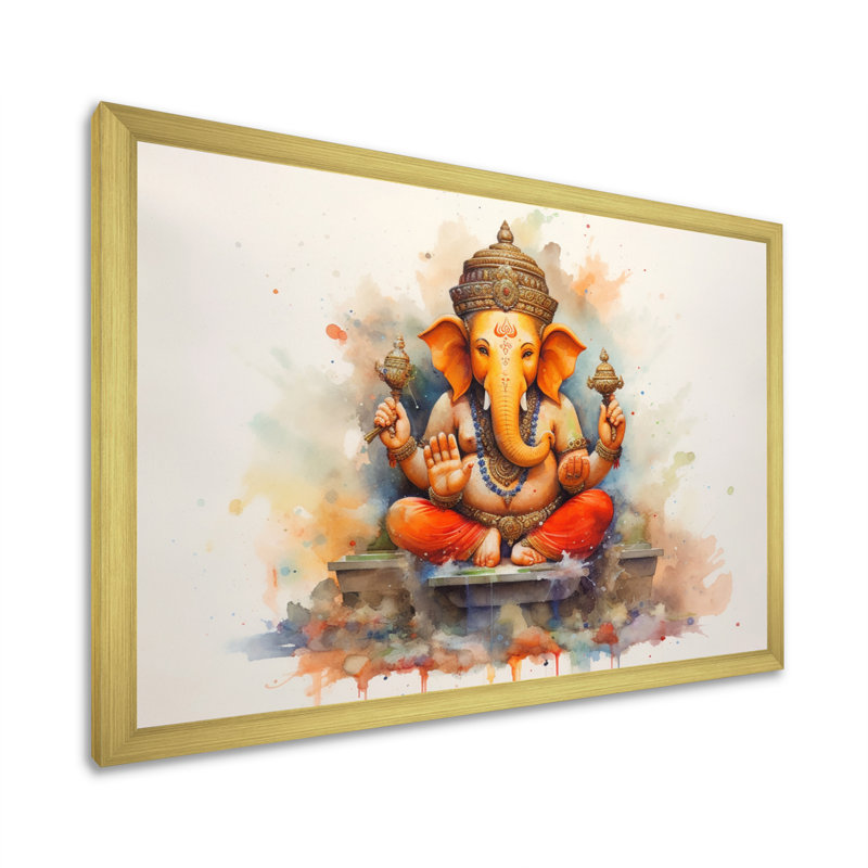 Éléphant vibrant d'Hinduisim II, H 24 po x l 32 po x P 1 po, Cadre doré simple
