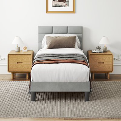 Velvet Upholstered Platform Bed with Headboard