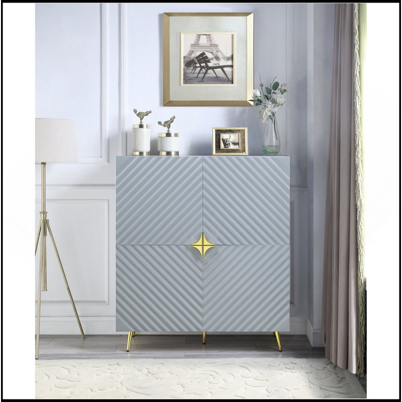 Modern Glossy Accent Cabinet With Stylish Design For Home Enhancement, Gray