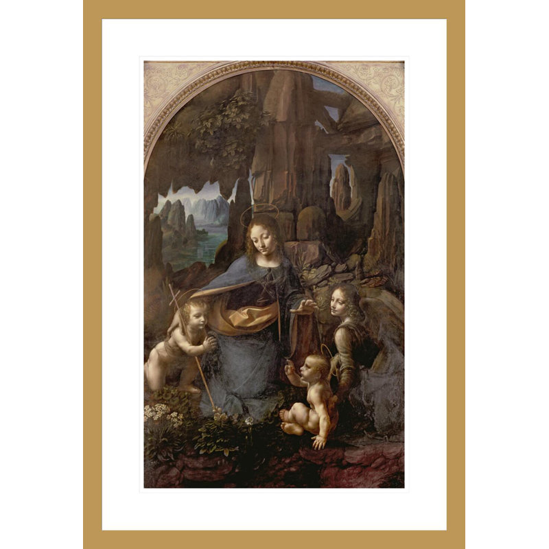 La Vierge des Roches (avec l'enfant Saint-Jean adorant le Christ Infantile accompagné d'un ange) par Léonard de Vinci, impression giclée encadrée