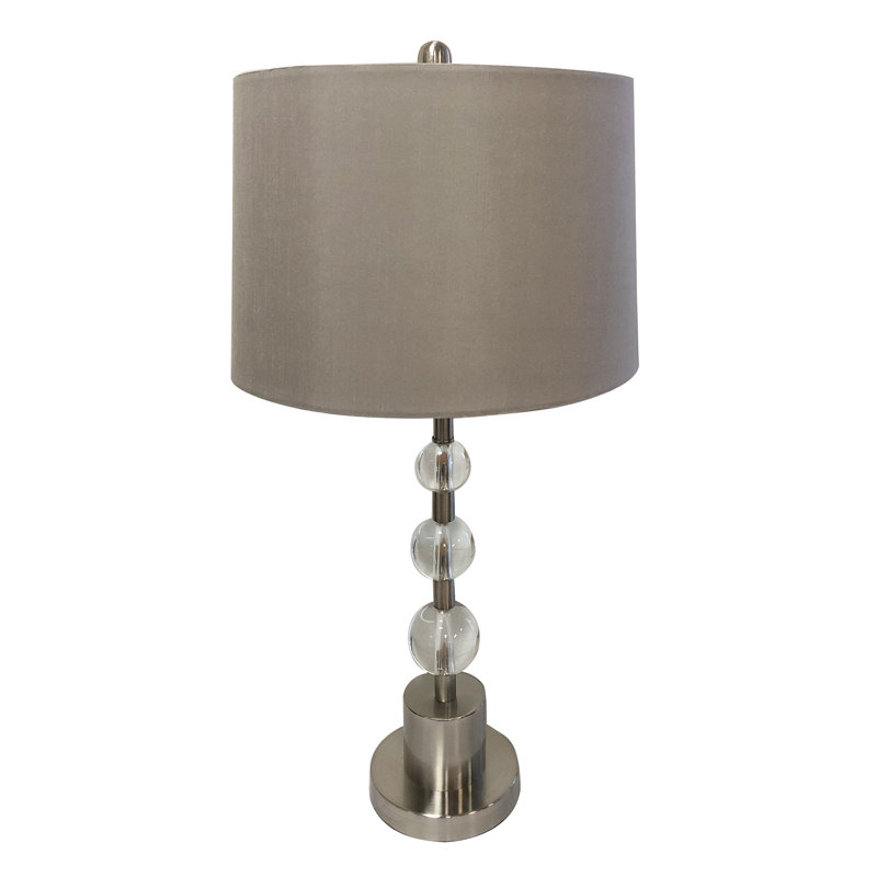 Lampe de table boule de cristal Risa, Nickel brossé, H 26 po x l 14 po x P 14 po, Gris