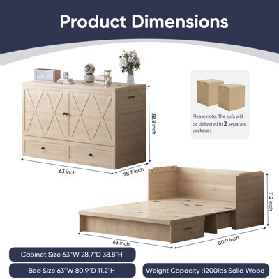 Queen Murphy Bed Cabinet With Usb Charging & Storage Drawers