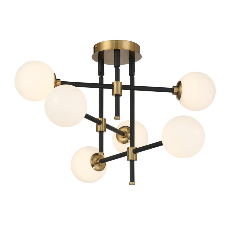 George Kovacs Noractur 6 Light Flush Mount In Coal And Aged Brass Finish