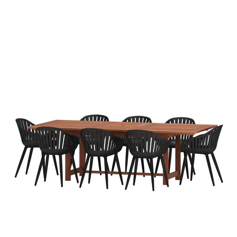 Anautica 8 - Person Wood Patio Dining Set with Rectangular Table, Black