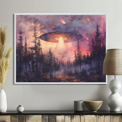 Purple Pink Cosmic Encounter Ufos - Ufos Wall Art Living Room