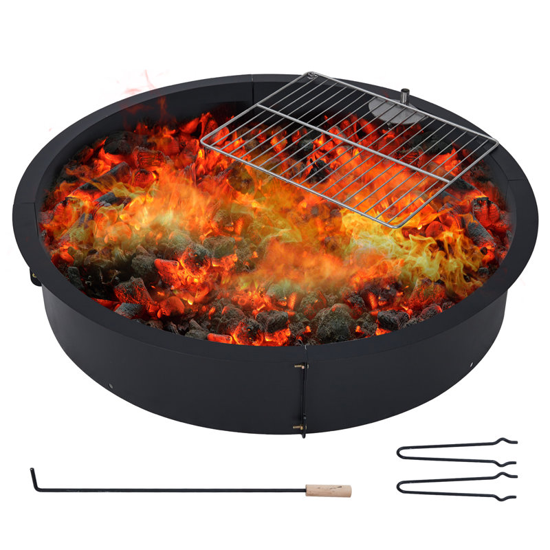 36 Inch Smokeless Fire Pit, Round Wood Burning Fire Pits, Heavy Duty Firepits with Poker for Backyard, Bonfire, Outdoor 2.5mm Thickness Steel Black for Camping, BBQ