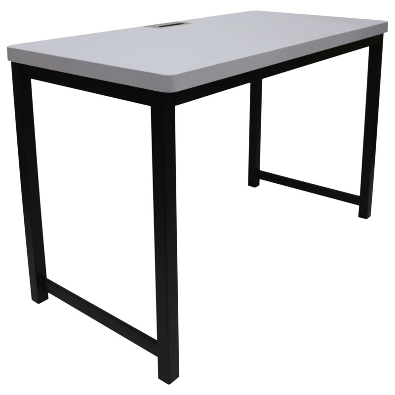 Hensel Home Office Study Writing Desk, Light Gray Top and Black Metal Frame Base