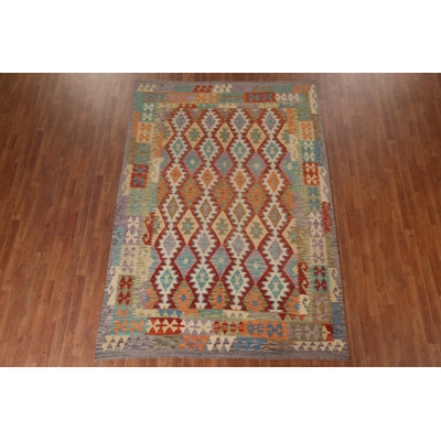 Tapis géométrique réversible kilim 7 x 9