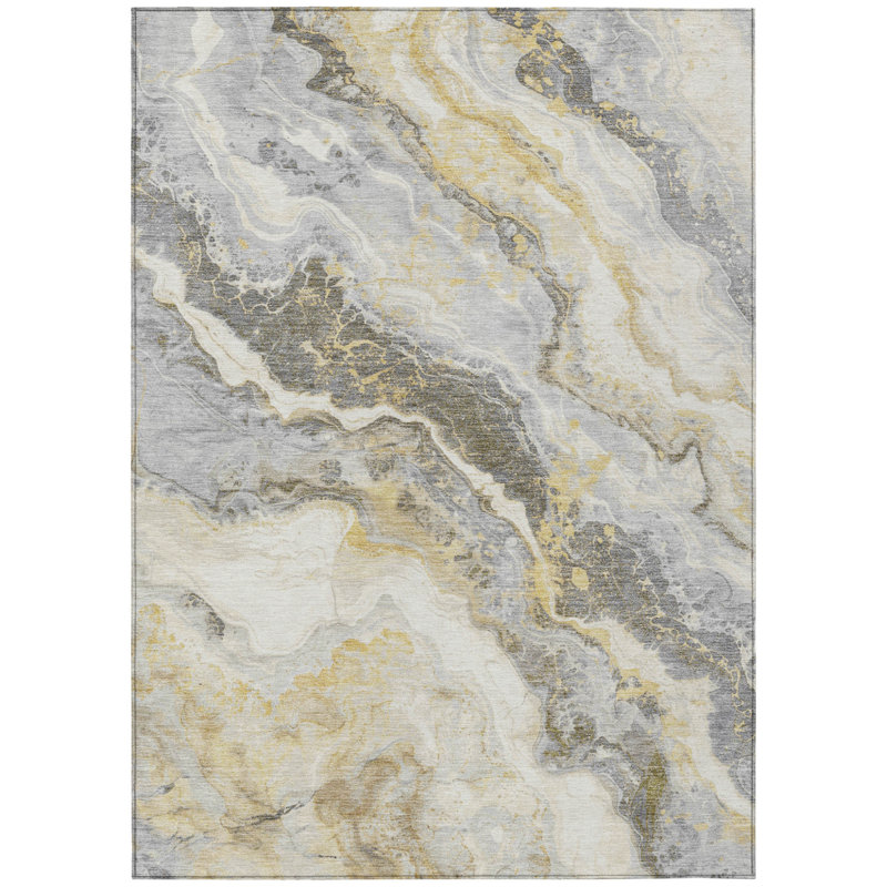 Tapis intérieur lavable abstrait doré 8 pi x 10 pi