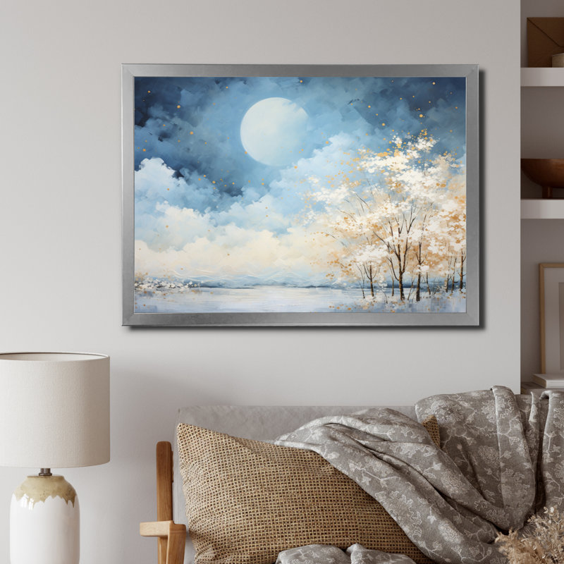 Nuage canopée pointillisme paysage III - impression, Cadre photo argenté, H 34 po x l 44 po x P 1,5 po