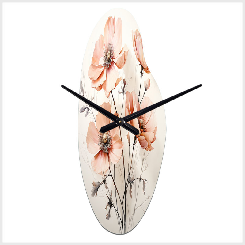 Gerianna, pêche, beige, minimalisme, fleur - horloge florale asymétrique en métal, pêche, Grand