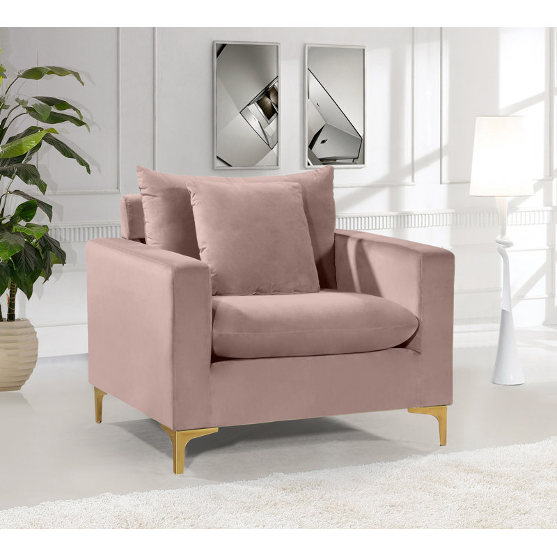 Fauteuil large en velours Naomi, Velours rose