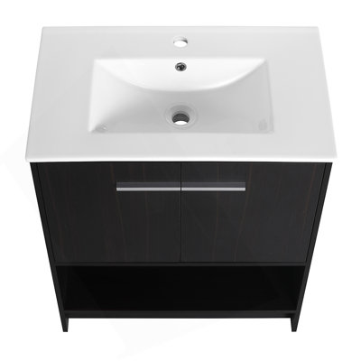 Meuble-lavabo de salle de bain avec lavabo en céramique, 2 portes à fermeture douce, meuble-lavabo autoportant, contreplaqué