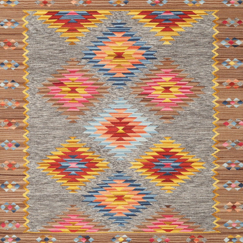 Tapis contemporain rouge / vert, Carré 8 pi