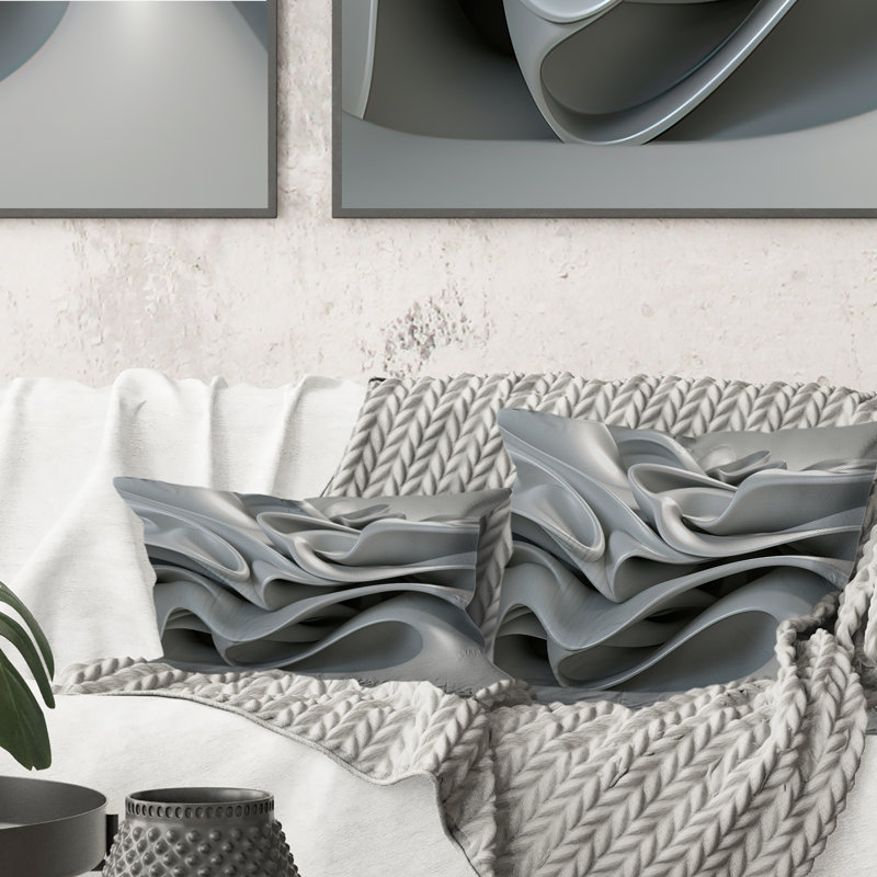 Coussin décoratif gris à motif ondulé abstrait et vagues modernes, H 16 po x l 16 po, Carré