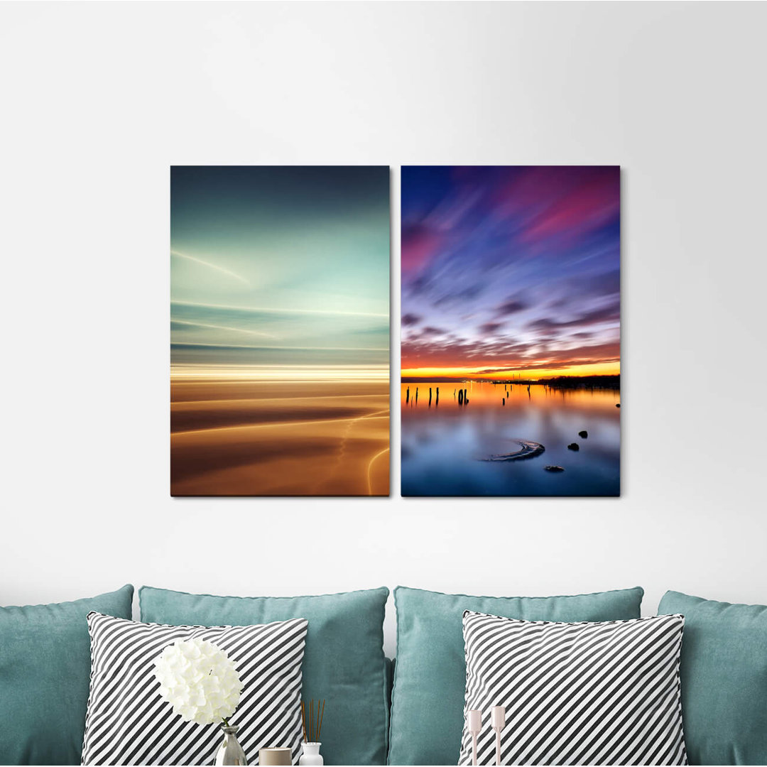 2-tlg. Leinwandbilder-Set - Fotografie „Desert Sahara Sea Sunset Sky Freedom Horizon”