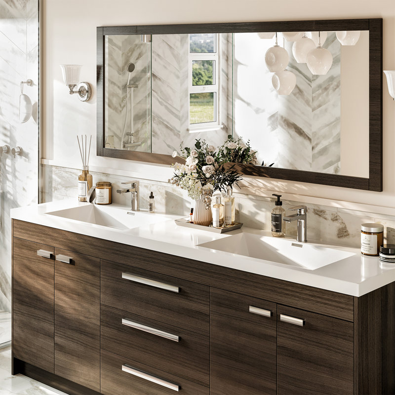 Ensemble de meuble-lavabo double Wauconda, Gris, 84"
