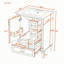Meuble-lavabo avec lavabo simple en céramique, 3 tiroirs à fermeture amortie, poignées en alliage de zinc doré et tablette de rangement intégrée à la porte.-668493411