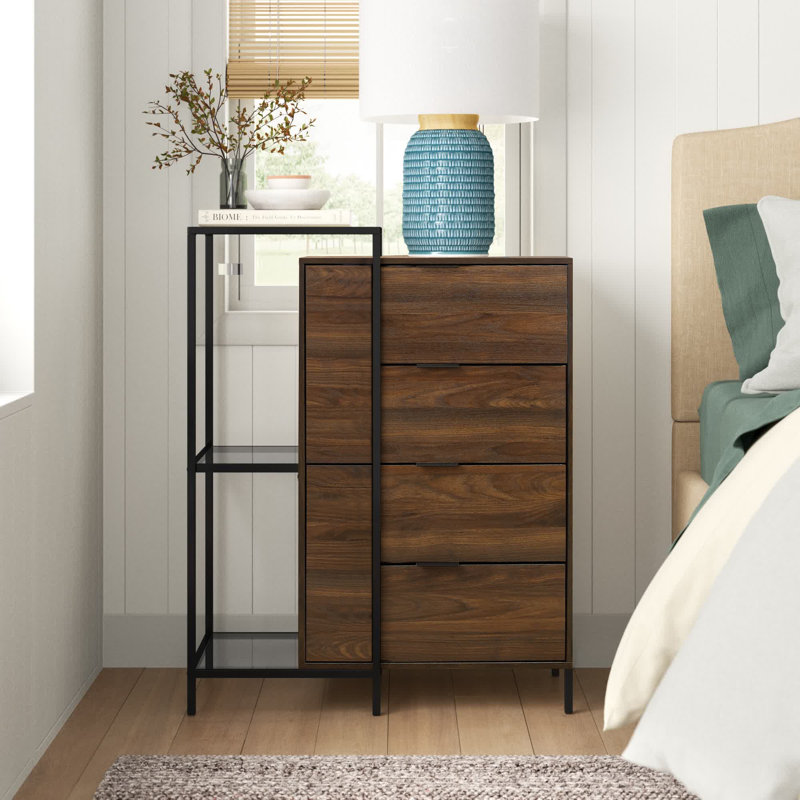 Commode à 4 tiroirs Keavie, Noyer foncé