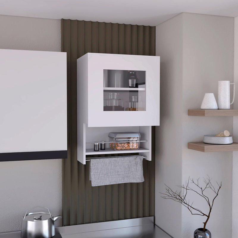 Armoire de cuisine murale H 29 po, avec porte-serviettes et porte-épices, une porte, deux tablettes internes