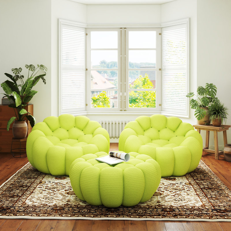 Fauteuil d'appoint rembourré en forme de citrouille avec repose-pieds 48,43 po Kayi de Kayi (ensemble de 2), aucun assemblage requis