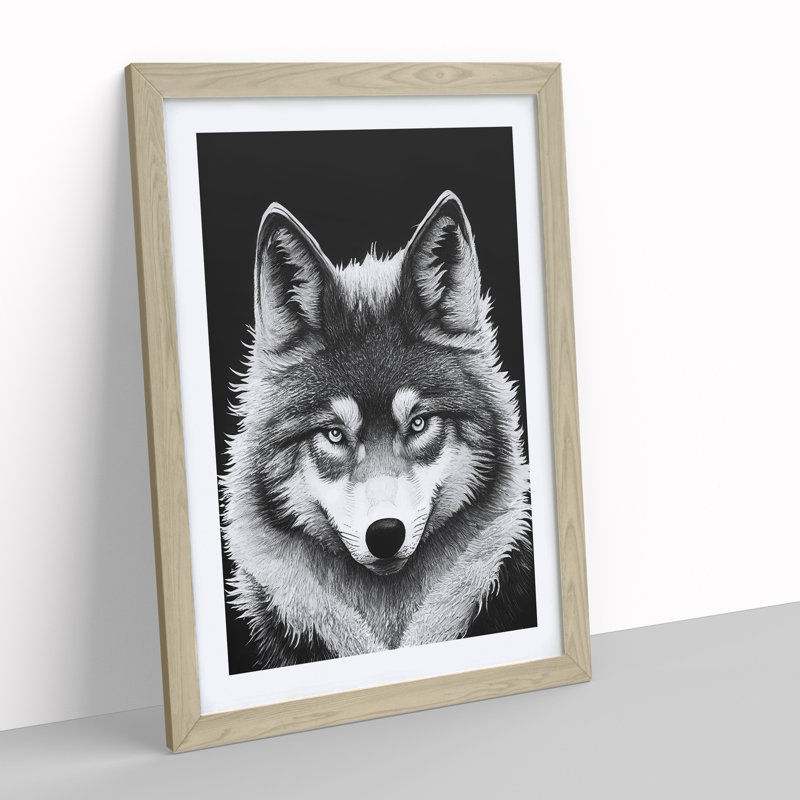 Monochrome Wolf No.4 - Framed Print, 64cm H x 46cm W, Oak