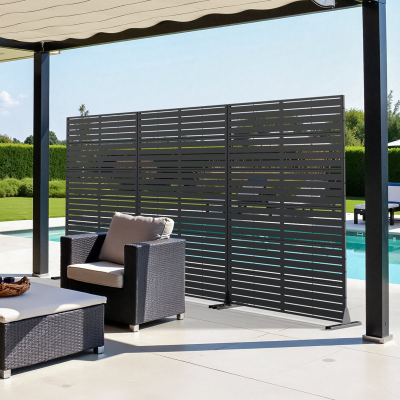 72" Metal Outdoor Privacy Screen, 72" H x 47" W x 16" D, Noir