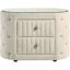Table de chevet ovale avec 2 tiroirs spacieux, recouverte de tissu Boucl doux, capitonnage à boutons en acrylique et plateau en verre trempé pour le tissu de la chambre à coucher