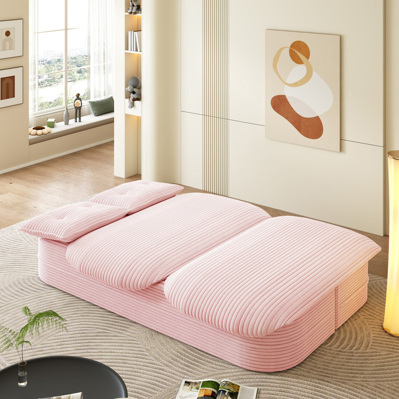 Canapé 78,7 "moderne 2 en 1 pliable avec couverture fonctionnelle et 2 coussins moelleux, canapé en velours côtelé moelleux confortable, canapé-lit convertible, canapé à siège profond pour salon, chambre à coucher, rose bébé