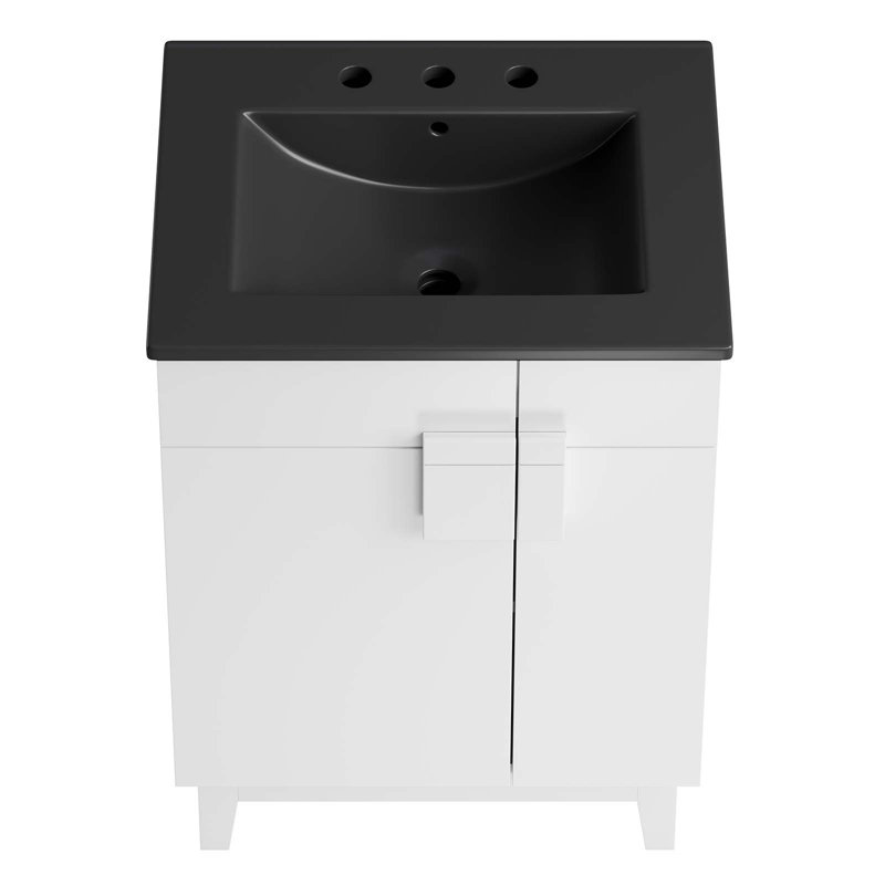 Modway Miles 24'' Free Standing Single Bathroom Vanity with Ceramic Top, White