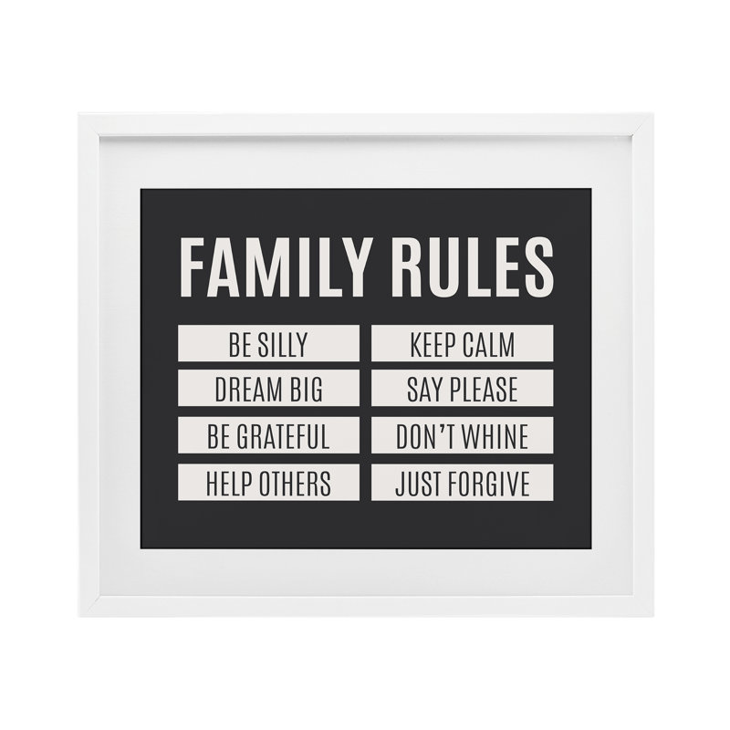 «Family Rules», impression encadrée noire simple sous verre, conception par SD Graphics Studio, H 13 po x l 16 po