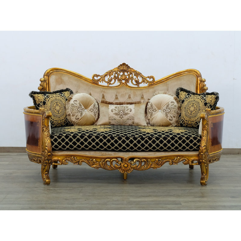 Maggiolini Upholstered 73'' Loveseat, Black, Gold & light brown, Dark Gold
