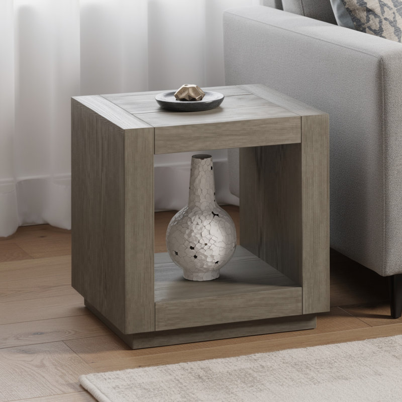 Table de bout Dane, cubique 20 po, tablette ouverte, finition chêne naturel gris, Oak Grey
