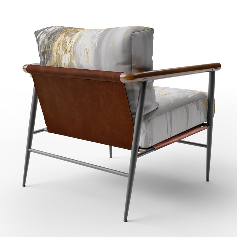 Gold and White Colliding Abstract - Upholstered Abstract Accent Arm Chair, Black