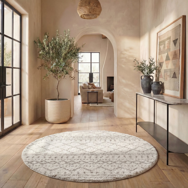 Develin Performance Chevron Rug, Round 8', Ivory/Beige