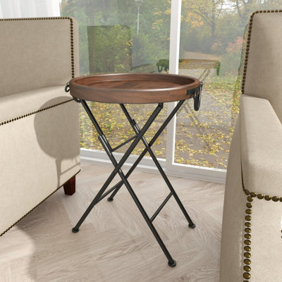 Table d'appoint latérale en métal avec plateau en bois brun