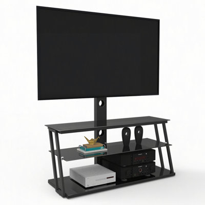 Meuble télé multifonctionnel en verre trempé à angle et hauteur ajustables