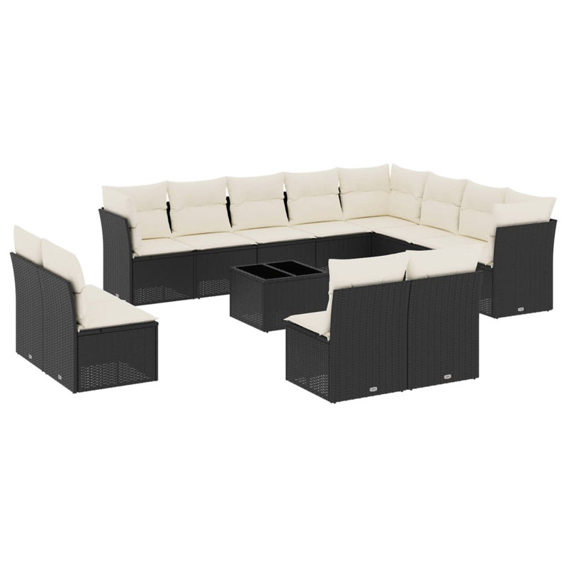 Garden Sofa Set Poly Rattan Large Adjustable Feet, Beige, Black