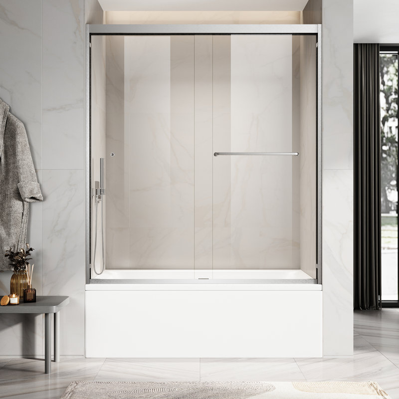 60'' - W x 60'' H Double Sliding Door Framed Tub Door with Enduro Shield, Nickel