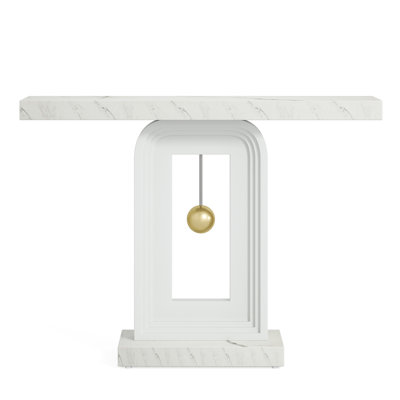 Modern Console Table With Geometric Base, 40 Inch Narrow Sofa Entryway Table With Gold Decor, Contemporary Wood Accent Table For Living Room Entryway