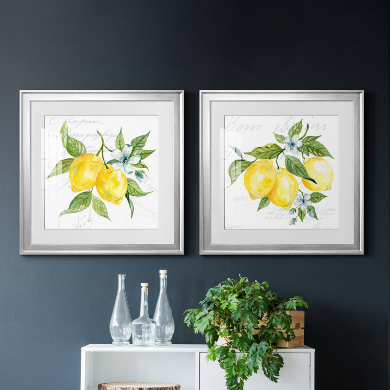 Lemon Squeeze I - ensemble de 2 reproductions d'art, H 22,5 po x l 45 po x P 1,5 po, Papier avec cadre argenté, Blanc