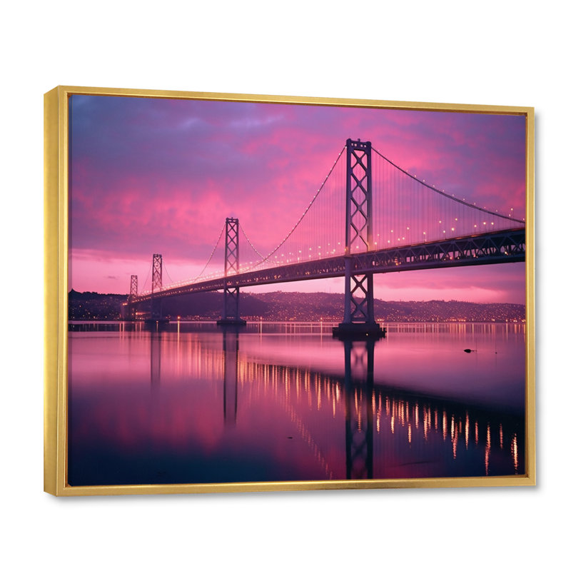 «San Francisco Skyline And Bay Bridge X», reproduction d'art sur toile, H 12 po x l 20 po x P 1 po, Cadre flottant doré