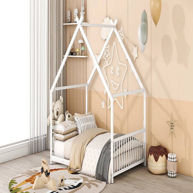 Lit double pleine grandeur en métal, blanc, Lit double, Blanc
