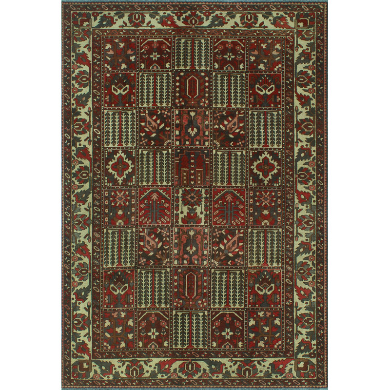 One-of-a-Kind 6'10" x 10'3" 1980s Rectangle Wool Area Rug in Brown and Green