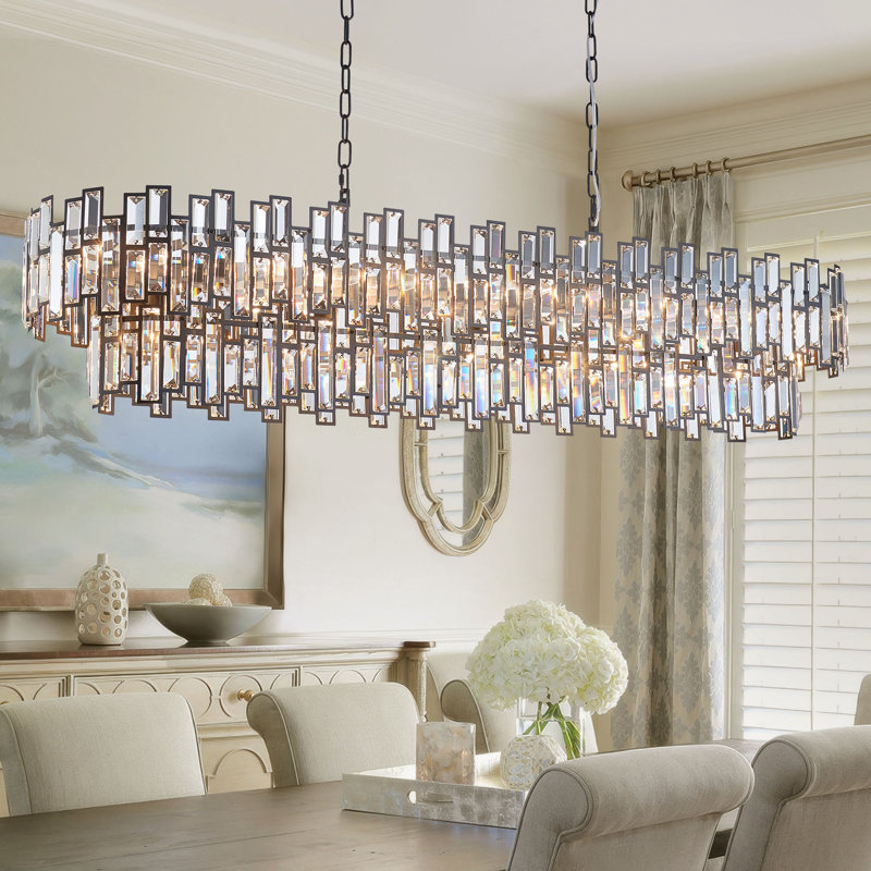 Light Dimmable Modern Rectangle Crystal Chandelier, Matte Black
