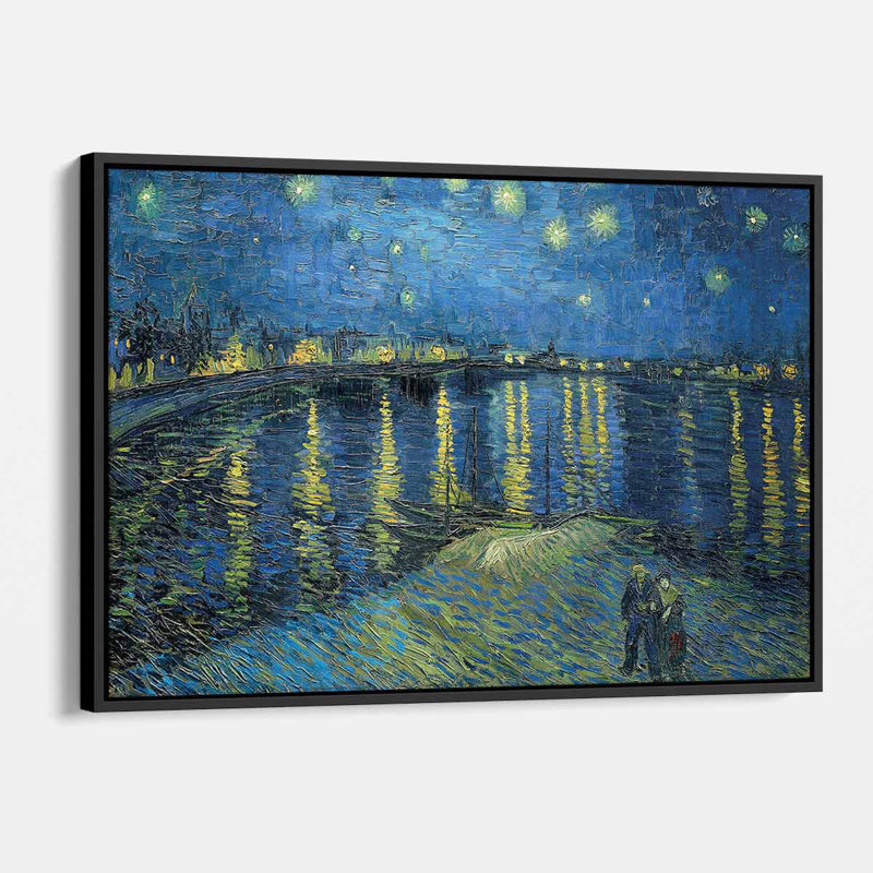 Blue Starry Night Wall Art Canvas 4631, H 12 po x l 16 po, Cadre flottant noir
